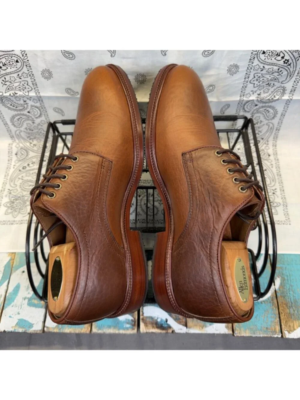 NEW TRASK Landry Oxfords Horween American bison Lthr Vibram rubber sole Men 8.5M